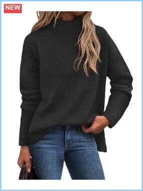 Plus Size Turtleneck Knitted Pullover Sweater Long Sleeve Loose Fit